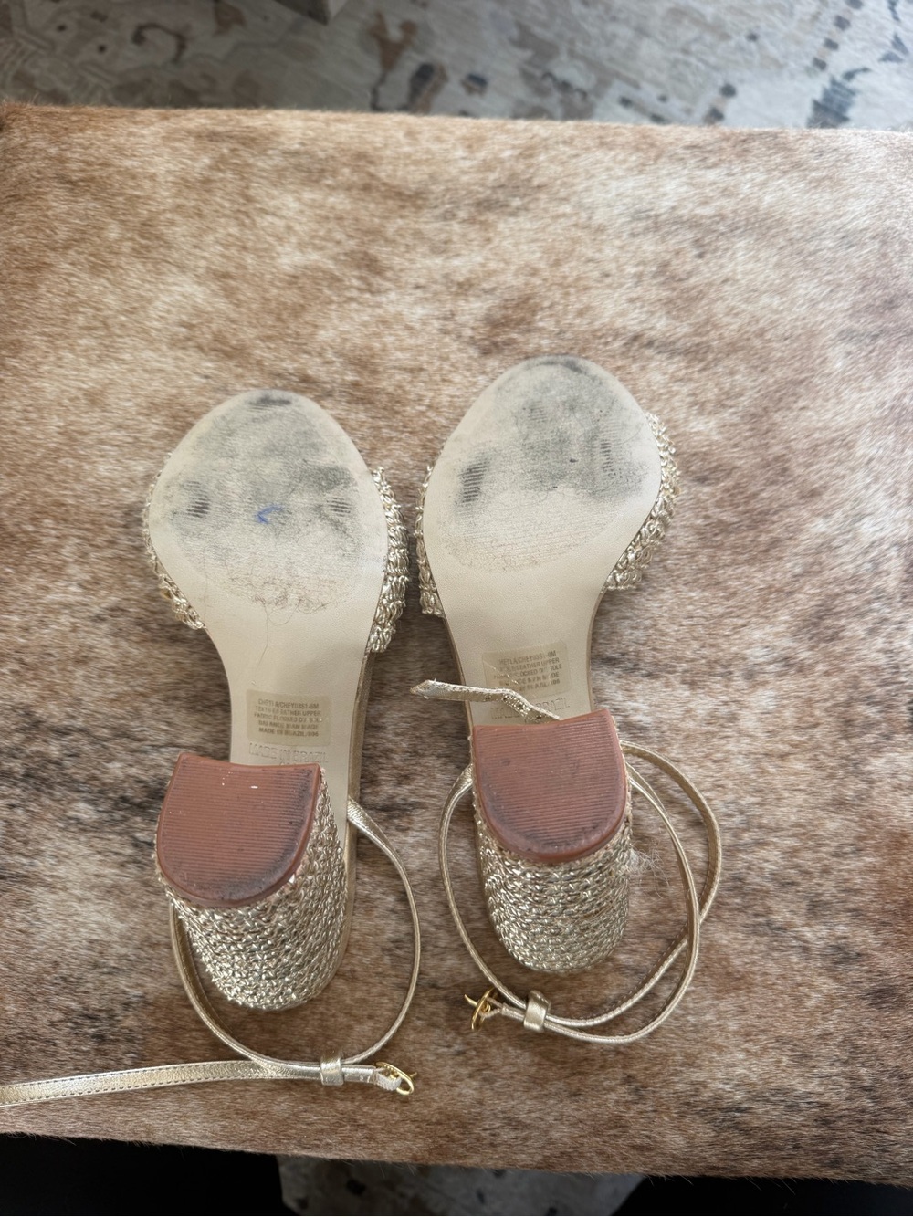 Steve Madden Metallic Gold Braided Block Heel Sandals with Knot and Orb Detail - Picture 9 of 9